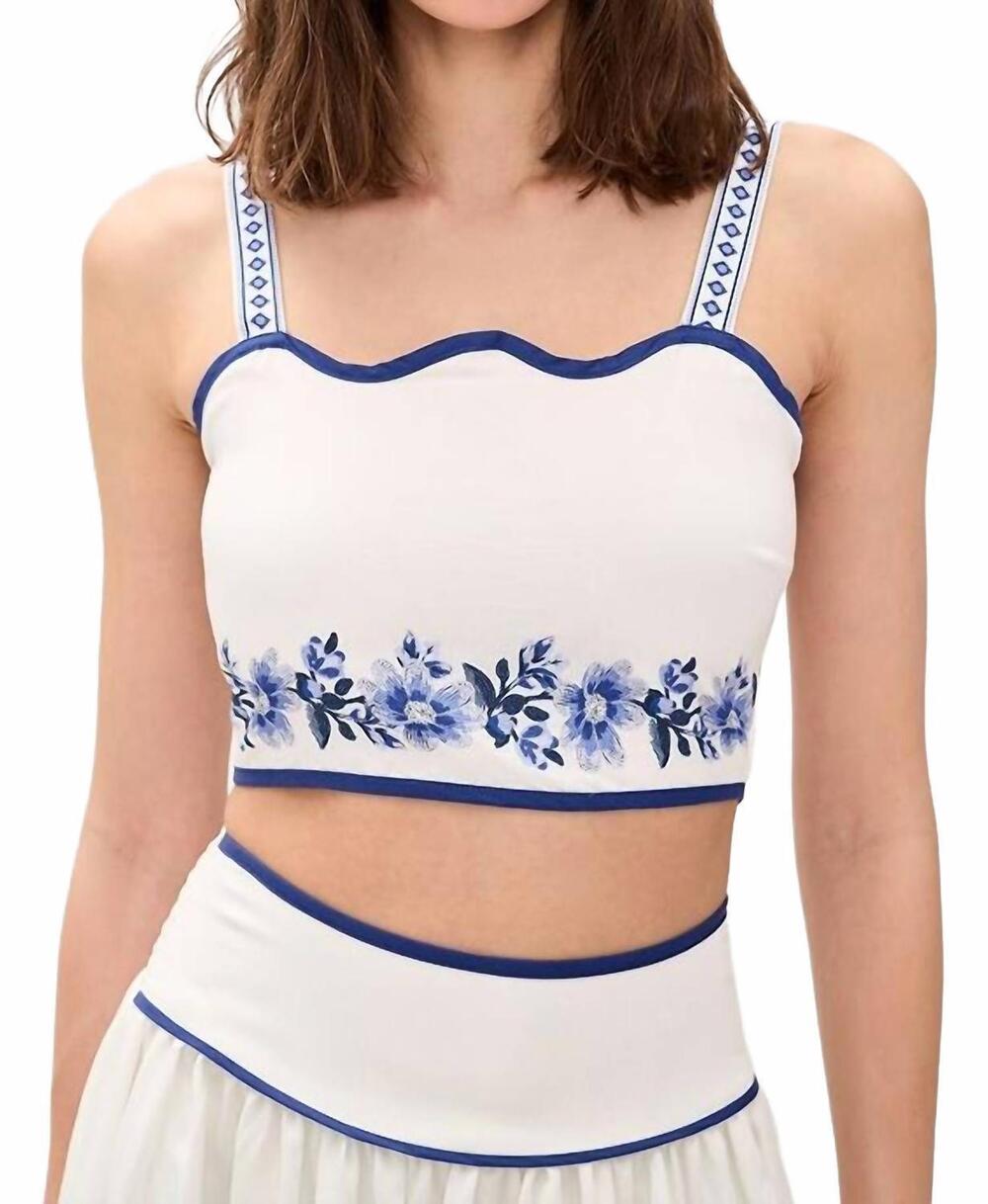 NEW MOON RIVER melissa sleeveless crop floral detail top in off white multi